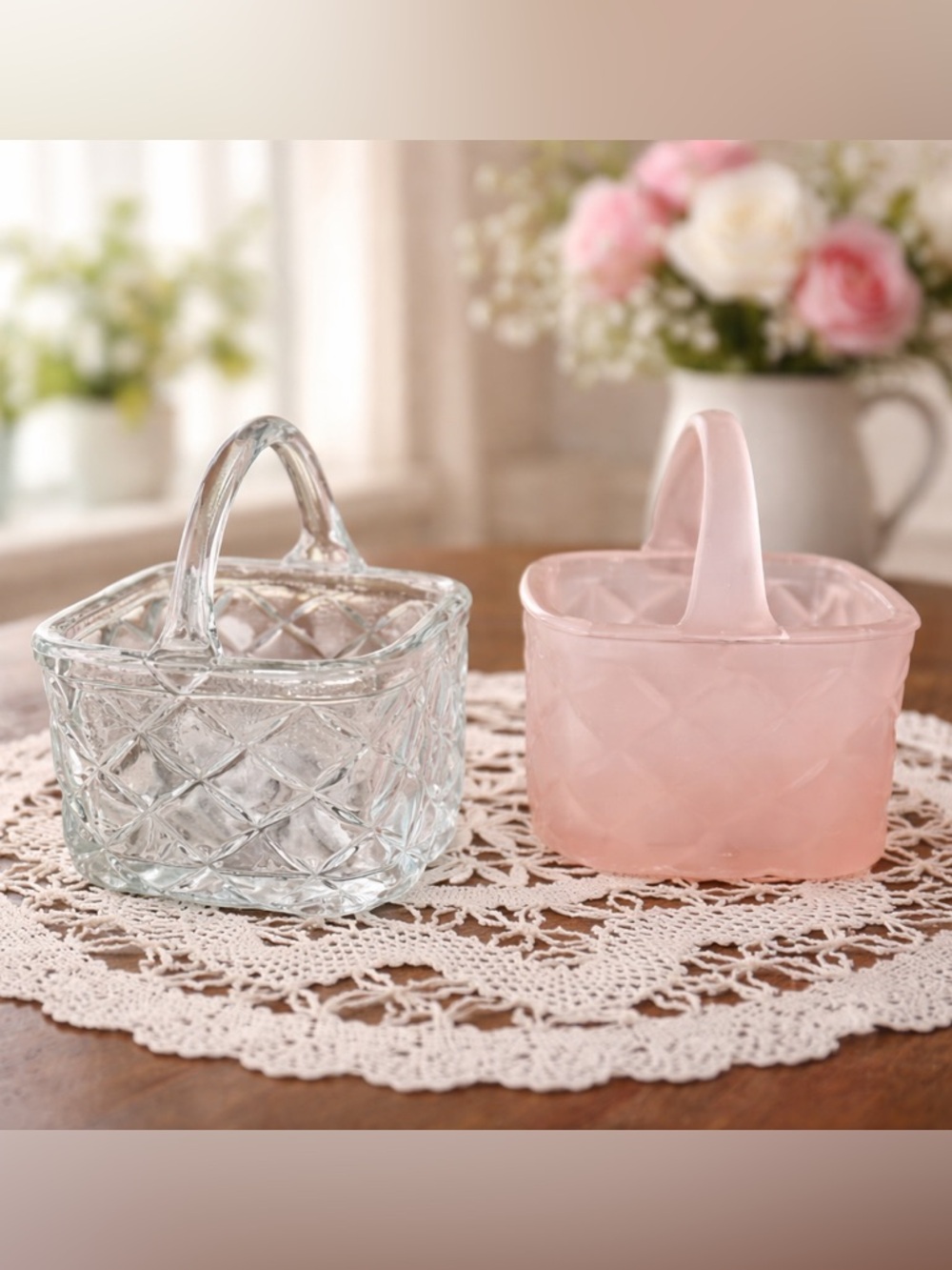 2 Vintage, Handblown Glass, Trinket/Flower, Baskets. G12.5